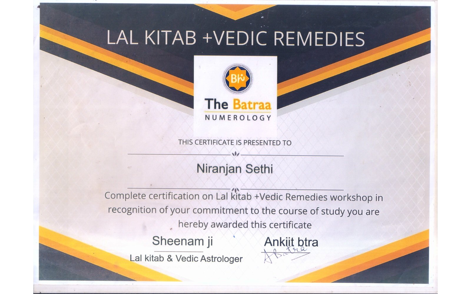 Lal Kitab + Vedic Remedies Workshop Certificate