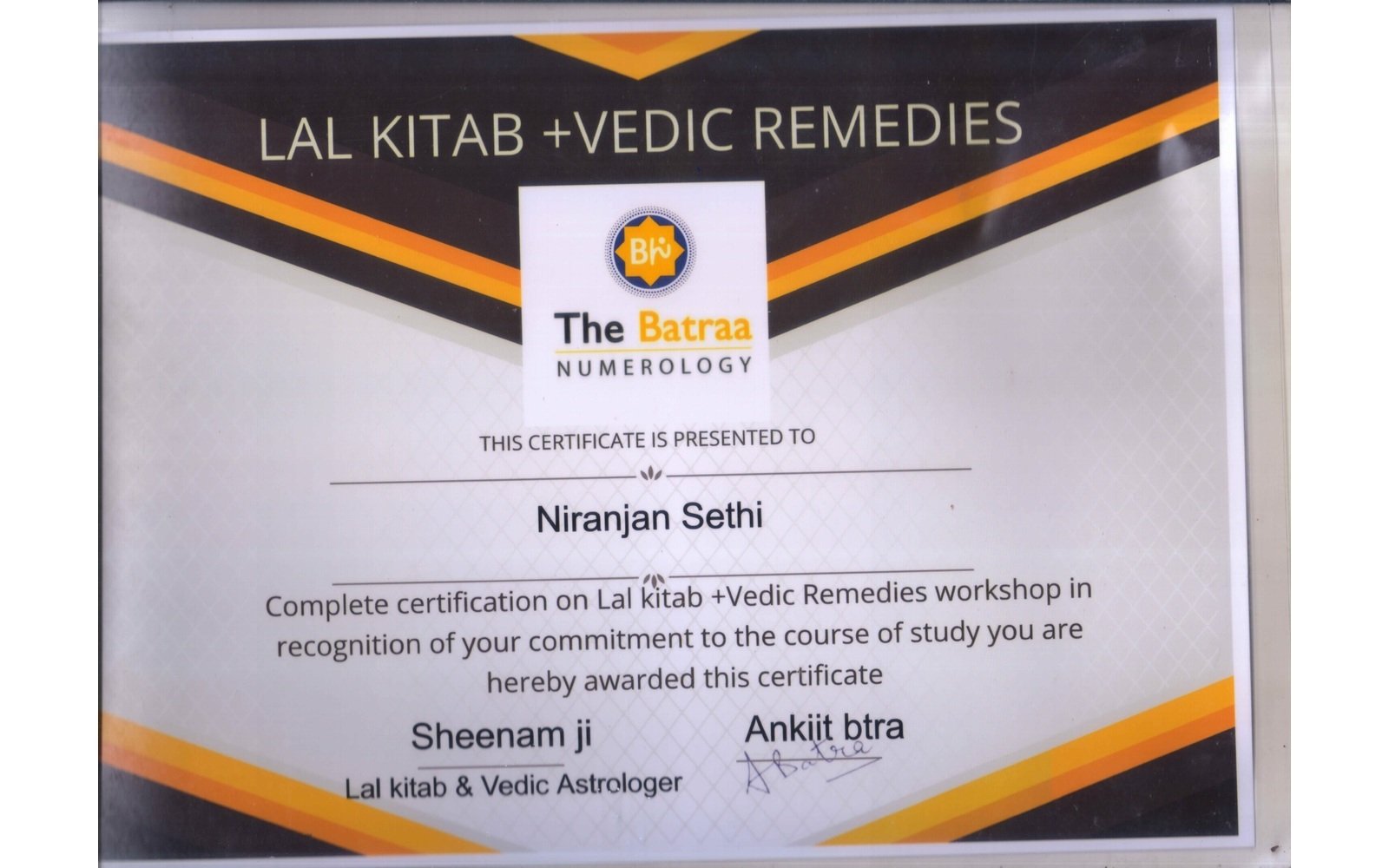 Lal Kitab + Vedic Remedies Workshop Certificate